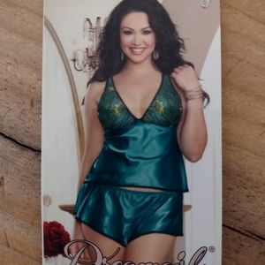 Dreamgirl Emerald Satin & Lace Camisole Top Size 1x/2x NWT